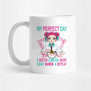 My perfect day sketch watch anime eat ramen repeat..Anime lovers gift Mug